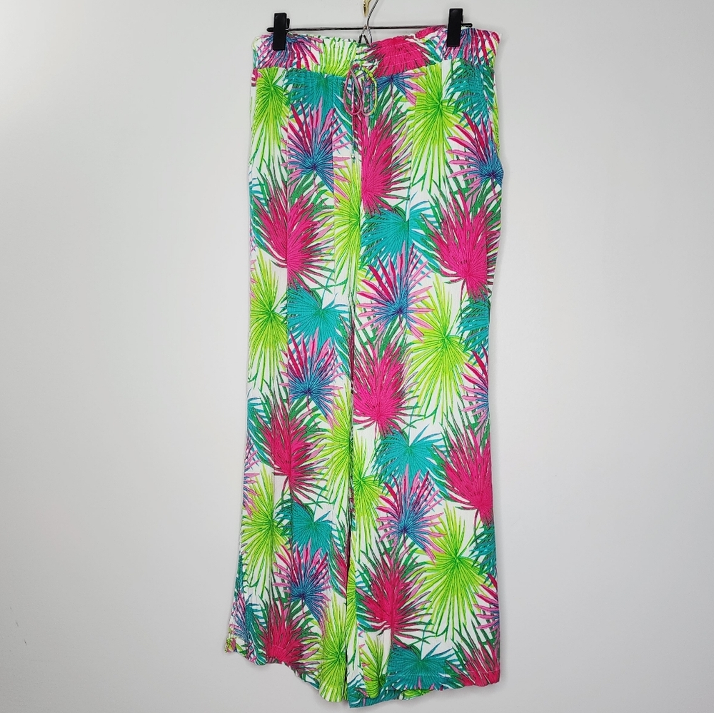 Rose +Olive Tropical Leaf Print Wide-Leg Pants XL - Picture 1 of 16